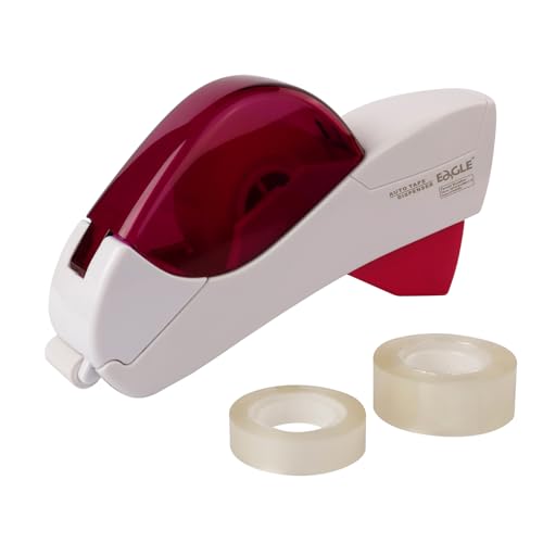 Eagle Automatic Tape Dispenser, Handheld & Portable Design, Office Tape Gun, One-Handed Operation with Safety Blade for Office, Home, DIY or Packaging (Includes 2 Free Tapes) (White) - color: White