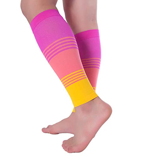 Doc Miller Calf Compression Sleeve 20-30 mmHg for Men & Women, 1 Pair - color: Pink.Peach.Yellow, size: Small