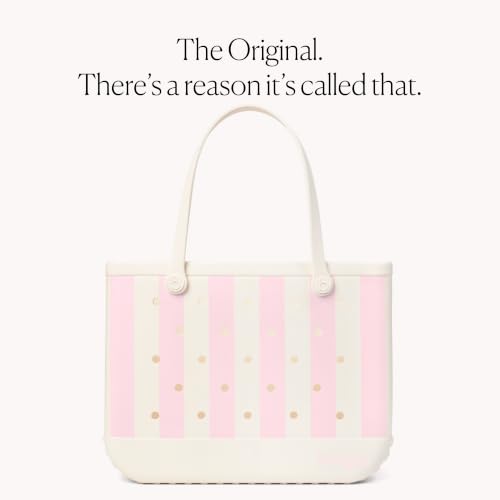 BOGG BAG Original Large Tote – 19” x 14” x 9” – Essential Bags for Beach, Pool, Boat, Sports, Tailgating, Cruise - color: Striped Powder Puff & Coconut