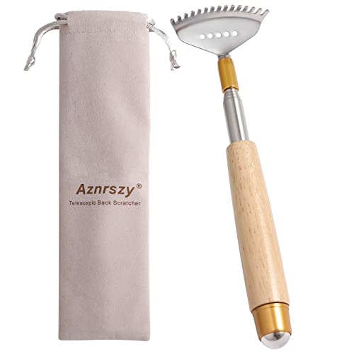 Telescoping Back Scratcher for Women Men with Massage Roller - color: Natural Wood-01