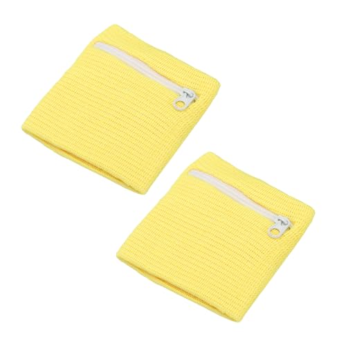Wrist Wallet Wristband with Zipper, Wrist SweatBands - color: Yellow