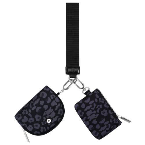VUTUXA KeyChain Wallet Wristlet For Women Mini Zip Dual Pouch Coin Purse - color: black leopard+black leopard