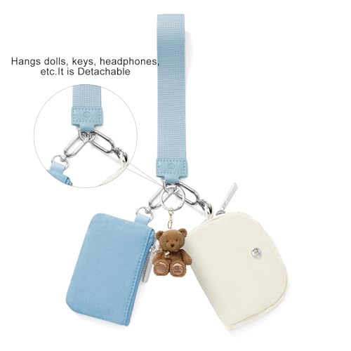 Keychain Wallet Mini Zip Around Wristlet Wallets for Women Detachable Dual Pouch Wristlet Portable Coin Purse Small Wallets - color: Blue+White
