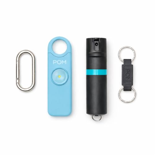 POM Pepper Spray & Personal Alarm Safety Kit – OC Self Defense Keychain Spray & Loud Emergency Alarm for Campus Safety, Women & Students - color: Black X Aqua, style: Keychain Model