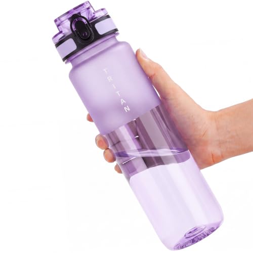 OLDLEY 32oz Sports Half-Frosted Clear Water Bottle with Anti-Dust Chug Lid - color: Half‑Frosted Lavender