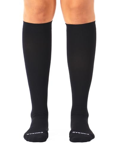 Comrad Breathable Knee High Compression Socks with Targeted Arch Support - color: Black, size: Large