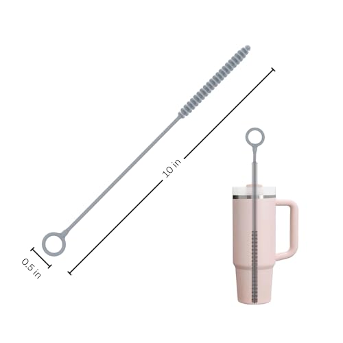 Silicone Bottle Brush & Silicone Straw Cleaner Set – 12.5” Long Handle, Flexible, Odor-Resistant, Dishwasher Safe – for Water Bottles, Baby Bottles, Tumblers & Straws (Grey)