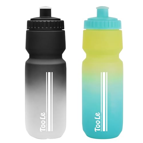 TooLe 24oz Bike Water Bottle, Easy to Squeeze Leakproof BPA Free 2 Pack - color: T-Black+Yellow
