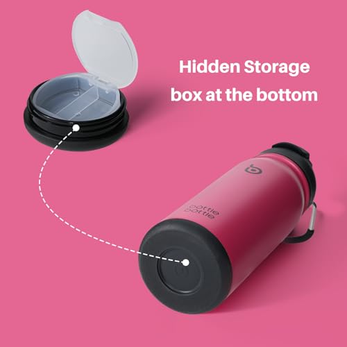 BOTTLE BOTTLE 16 oz sports water bottle stainless steel insulated kids water bottle with straw and pills holder for gifts and school (viva magenta) - color: viva magenta