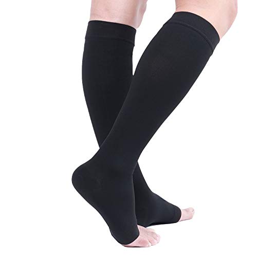TOFLY Compression Socks For Women & Men Open Toe Knee High 20-30mmHg - color: 20-30mmhg Open-toe Black, size: XX-Large