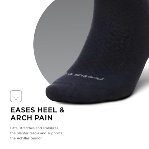 Feetures Plantar Fasciitis Relief Light Cushion Crew Sock, Black - color: Black (1 Pair), size: Large