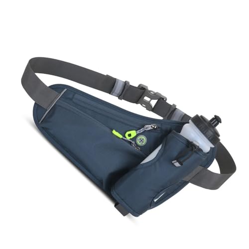 Water Bottle Waist Pack 2 Zippered Pockets – Reflective Running Belt for Hiking Cycling, Adjustable Breathable Mesh with Earphone Port(Grey) - color: Grey