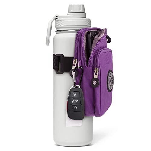 Gym Water Caddy with Phone Holder, Water Bottle Sleeve Bag with Pocket for Cards, Keys, Wallet, Gym Bottle Accessories for Men Women - color: Purple