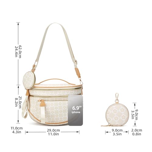 Makes Checkered Crossbody Bag Bum Bag for Women with Pouch - color: Beige Checkered