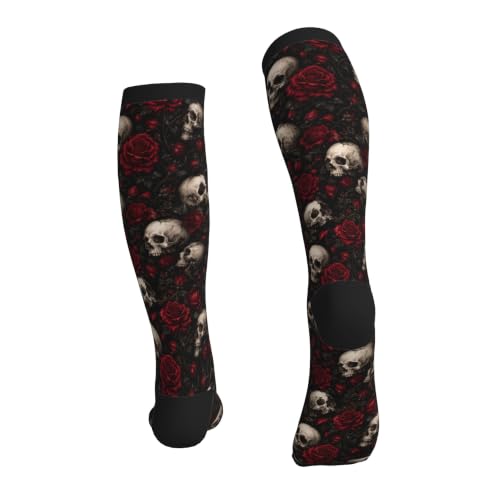 Compression Socks Women and Men 15-20mmHg-Circulation Support Socks for Athletic Running Cycling - color: Skull Rose