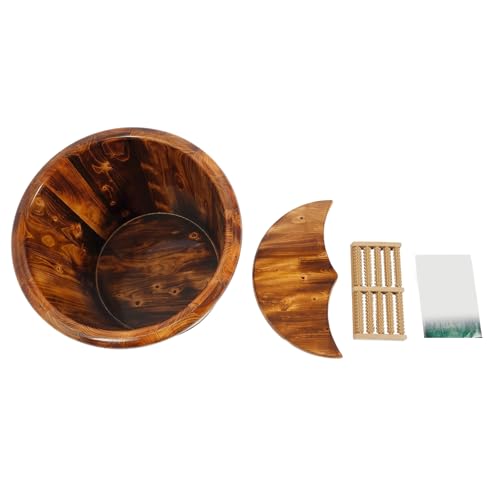 Wooden Foot Bath Bucket Foot Soaking Bath Basin with Lid Wood Footbath Barrel with Massage Beads Plate Pedicure Barrel for Spa, Massage, Sauna 15.75 * 15.75in (Brown) - color: Brown