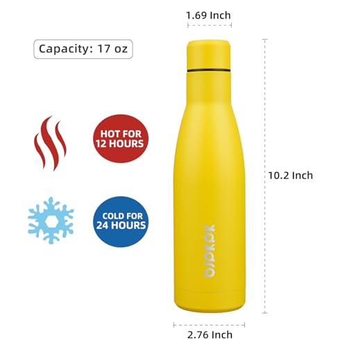 BJPKPK 17oz Skinny Insulated Water Bottle, Stainless Steel Flask - color: Yellow, size: 17 Ounces
