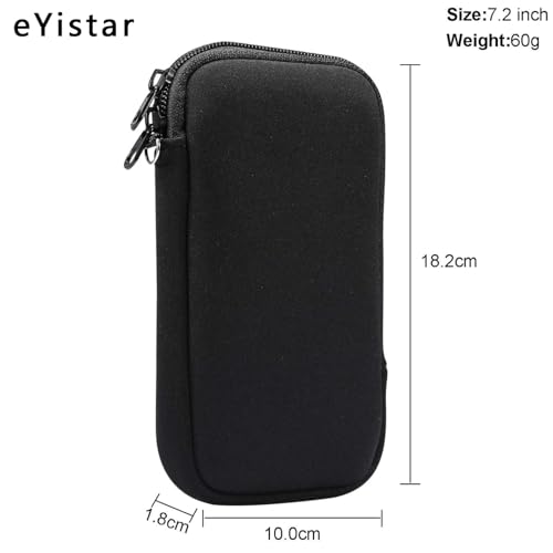 Neoprene Shock Absorbing Proof Pouch Large Cell Phone Sleeve Case Cover w Zipper/Neck Strap for iPhone 14 Plus Samsung Galaxy Note20 Ultra S22 Ultra A13 A03 A23 Moto G Power 2022 LG Stylo 6 (Black)