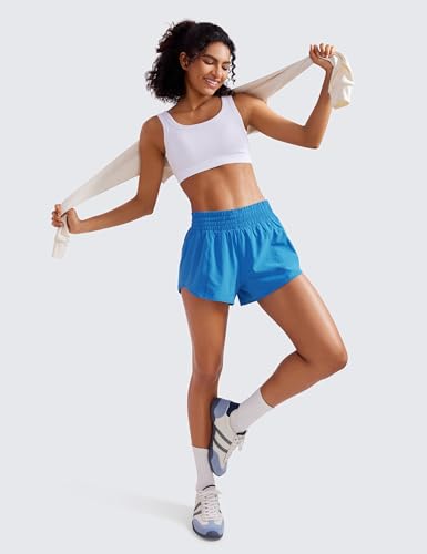 CRZ YOGA High Waisted Running Shorts 2.5" - color: Madagascar Blue, size: Small