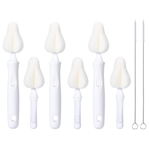 White Baby Bottle Brush Kit with Sponge Heads, Straw Cleaners & Wash Tool