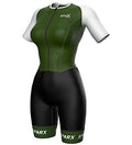 Sparx Aero Triathlon Suit Women Short Sleeve Tri Suit Women Running Swimming Cycling SkinSuit - color: Olive, size: Large