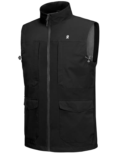 Little Donkey Andy Men's Lightweight Quick Dry Vest Windproof Sleeveless Jacket with 11 Pockets for Travel Fishing Hiking - color: Black, size: Large