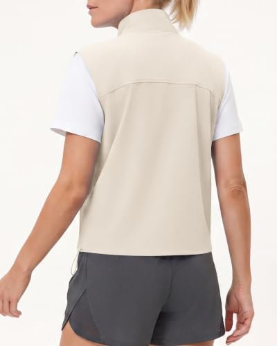 Locachy Women's Lightweight Running Vest Stand Collar Zip Up Summer Waistcoat Sleeveless Jacket for Golf Hiking Travel - color: Beige, size: Medium
