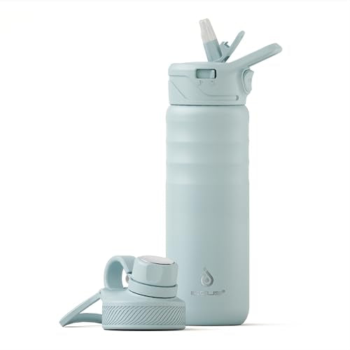 IDEUS 24oz Stainless Insulated Bottle with 2 Leak-Proof Lids, Light Blue - color: Light Blue, size: 24 Ounces