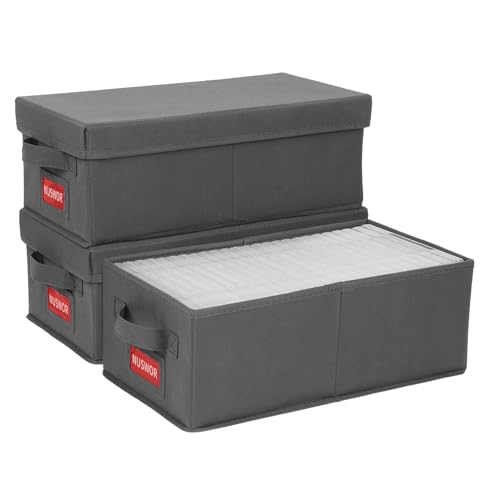 NUSWOR DVD Storage Box - Stackable DVD Case Holder Organizer, DVD Storage Solutions Pack of 3- Holds up to 75 DVDs - 15.75 x 8.1 x 6.1 inches - Grey - size: 3PACK