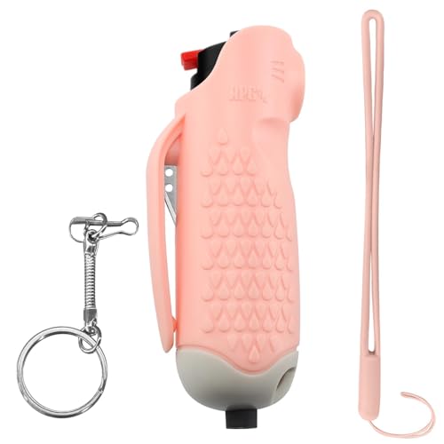 Pepper Spray, Self Defense OC Pepper Spray Keychain, 12 ft Range, 0.5 fl oz - color: Peachy Pink