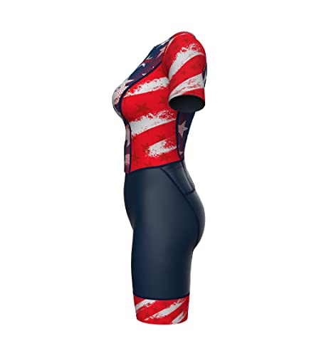 Sparx Aero Triathlon Suit Women Short Sleeve Tri Suit Women Running Swimming Cycling SkinSuit - color: Us Flag, size: Large