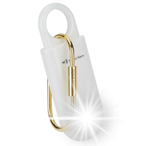 130db Personal Safety Alarm with Ultra Bright Strobe Light. Coconut White - color: Coconut White, style: Button cell