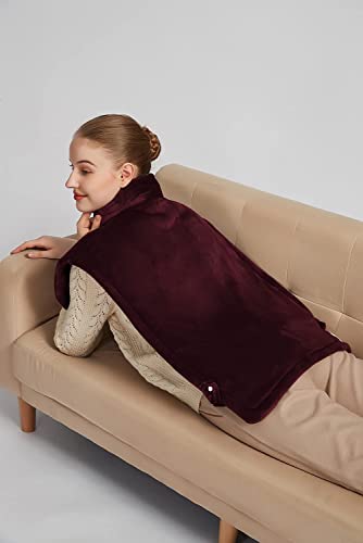 26" x 35" Flannel Neck&Shoulder&Back Heating Pad with 12 Temperature Settings&Countdown Timer, Pain Relief for Back/Neck/Shoulders/Menstrual Pain(Red) - color: 03-red