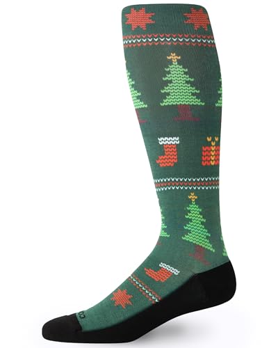 Comrad Breathable Knee High Compression Socks with Targeted Arch Support - color: Christmas, size: Small