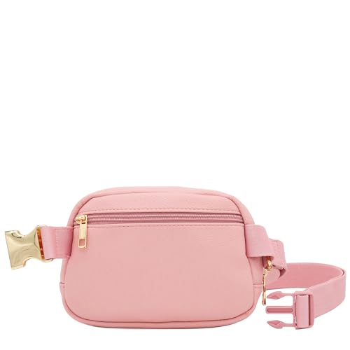 Lightweight Soft PU Pebbled Leather Sling Fanny Pack Belt Bag with Gold Metal Buckle (Pink) - color: Pink