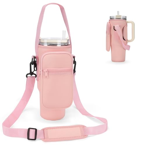 GOEWY Water Bottle Carrier Bag for Stanley Cup 40/30oz with Phone Pockets - color: Light Pink, size: 30oz