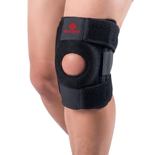 Kuangmi Knee Brace with Side Stabilizers & Patella Gel Pad,Adjustable Compression Knee Support with Arthritis Relief,Injury Recovery,Running,Weightlifting,Climbing(Black,4-Springs,L/XL - color: Black(4 Springs), size: L/XL