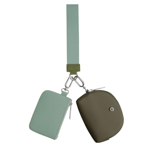 VUTUXA KeyChain Wallet Wristlet For Women Mini Zip Dual Pouch Coin Purse - color: green+dark green