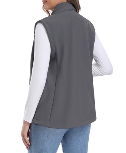 Little Donkey Andy Women's Fleece Softshell Vest Windproof Multi Pockets - color: Grey, size: Medium