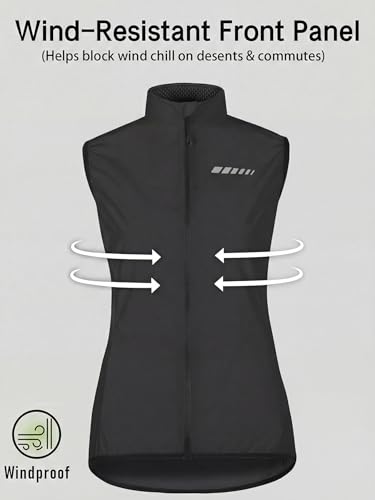 qualidyne Women's Windproof Cycling Vest, Full-Zip Bike Jacket with Pocket - color: Black, size: X-Large