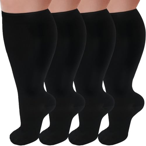 4 Pairs Plus Size Compression Socks,Extra Wide Calf - color: 01-4pairs Black, size: 3X-Large