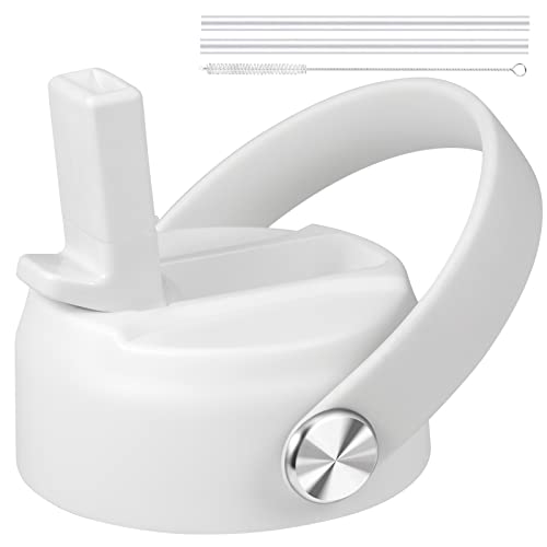 KMN Wide Mouth Straw Lid with Flip Top, Replacement Cap with Straw for Hydro Flask 18 32 40 oz Wide Mouth Water Bottle & 12 16 20 oz Coffee Flask, BPA-Free Leakproof Sports Lid (White) - color: White