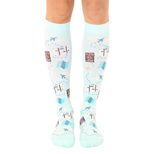 Living Royal Compression Socks - Graduated Compression 15-20mmHg, Padded Cushion Bottom Fun Socks, Moisture-Wicking - color: Travel