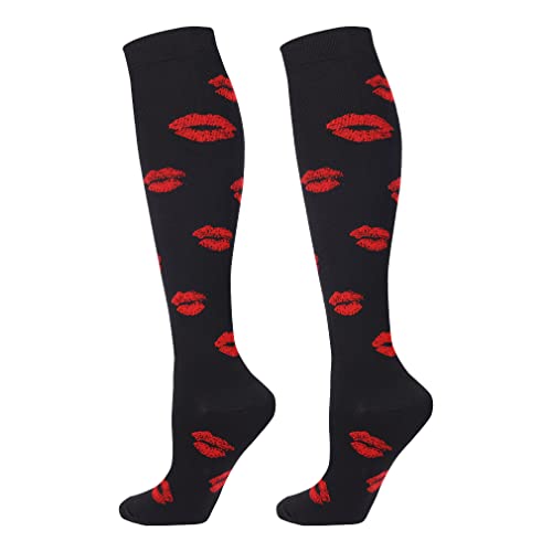 Junely Compression Socks for Women Knee High Socks Funny - color: Lip