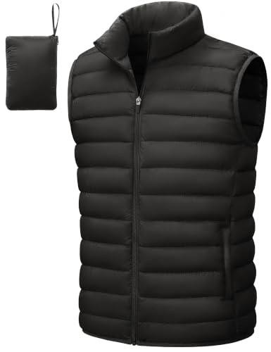 TACVASEN Men's Lightweight Packable Puffer Winter Warm Vests Outerwear - color: Black, size: Small