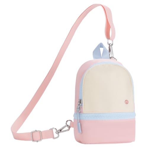 Babysun Mini Backpack Keychain Wristlet Pouch Small Change Coin Purse Cute Zipper Wallet With 3 RFID Card Slots For Women/Men Airpods Cosmetics - color: Pink Blue-L