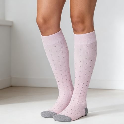 LEVSOX Thicker Bamboo Viscose Compression Socks 20-30 mmHg Cushioned - color: Pink Purple Polka Dot, size: Medium