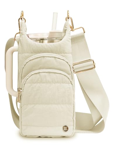 Water Bottle Holder with Strap 30/32 oz, Crossbody Water Bottle Carrier Bag - color: Beige