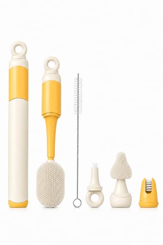Baby Bottle Brush Set, 5-Piece Travel Kit with Compact Storage, Orange - color: Tangerine & White