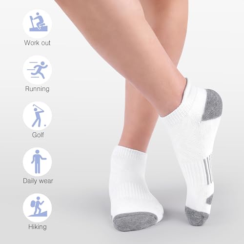 Felicigeely Athletic Running Ankle Socks Cushioned Low Cut Men Women 6 Pack - color: White+grey Stripe, size: 6-9